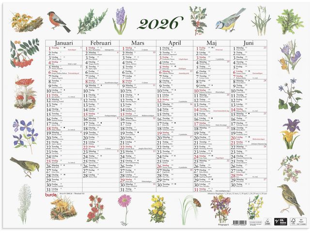 VĂ€ggkalender Stora Naturalmanackan 2026 Primmeshiper