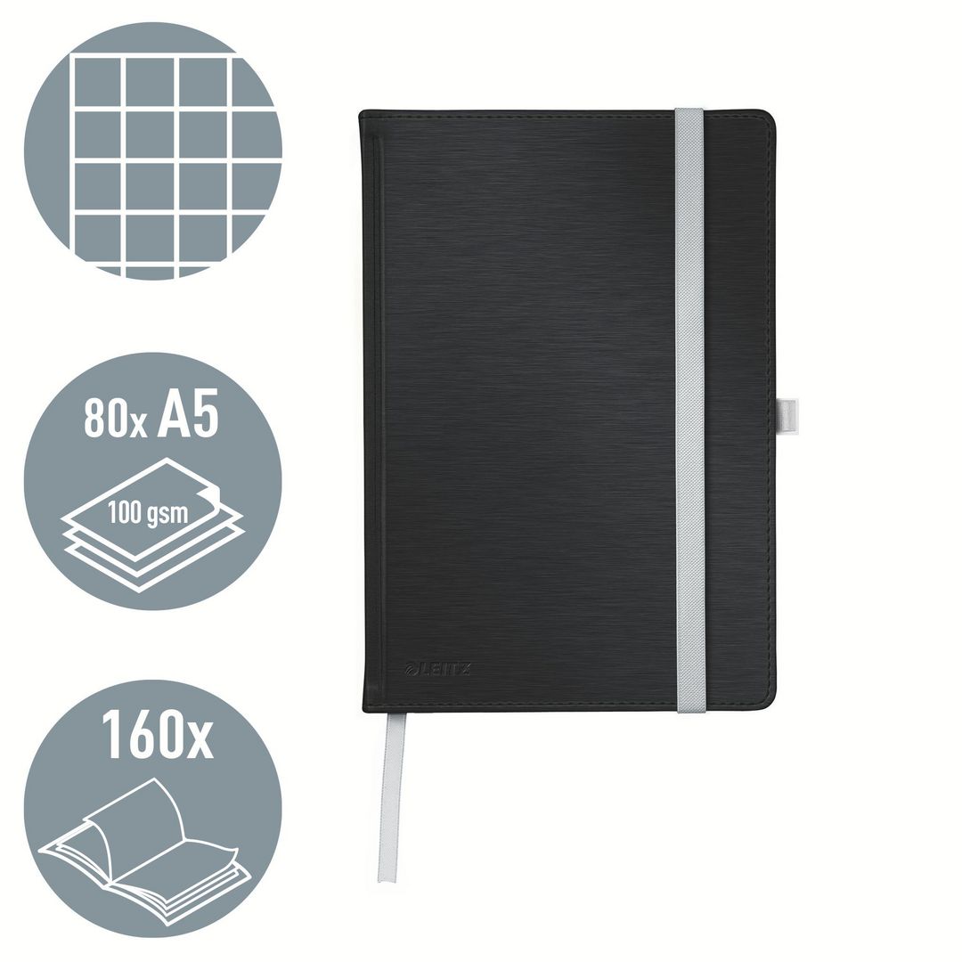 Ant.bok LEITZ Style A5 H rut. 80bl svart Primmeshiper