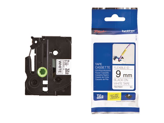 Tape BROTHER TZEFX221 9mm svart på vit