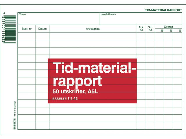 Blankett tid- och materialrapport A5L - Primmeshiper