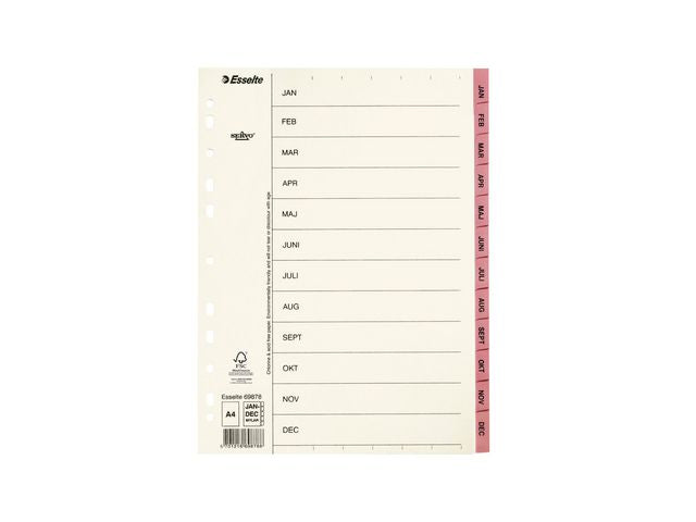 Pappregister Servo A4 Jan-Dec rosa flik - Primmeshiper