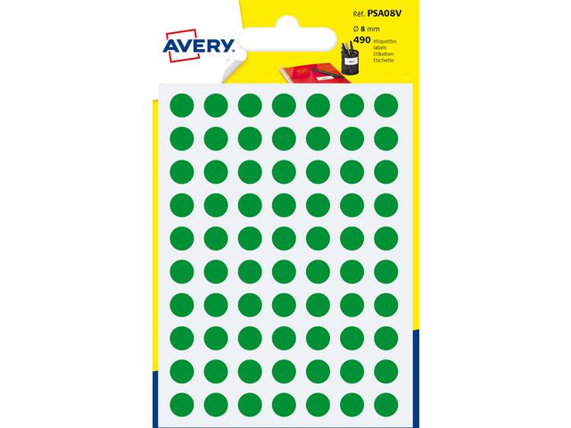 Etikett AVERY 8mm grön 490/fp - Primmeshiper