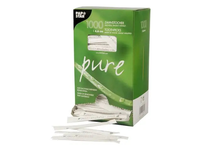 Tandpetare PURE Trä rund 6,5cm 1000/fp - Primmeshiper