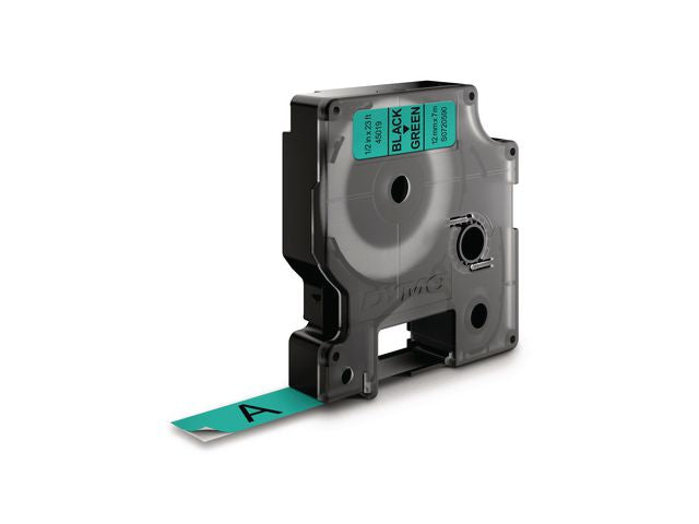 Tape DYMO D1 12mm svart på grön - Primmeshiper