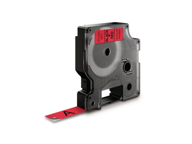 Tape DYMO D1 12mm svart på röd - Primmeshiper