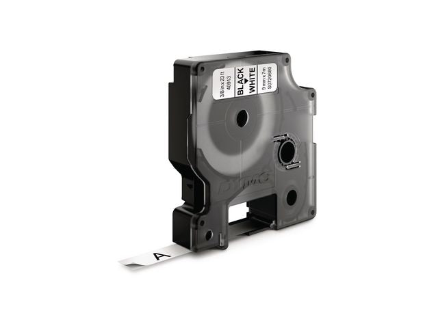 Tape DYMO D1 9mm svart på vit - Primmeshiper