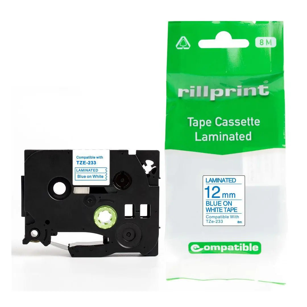 Tape 12mm TZe-233 blÄ pÄ vit Primmeshiper