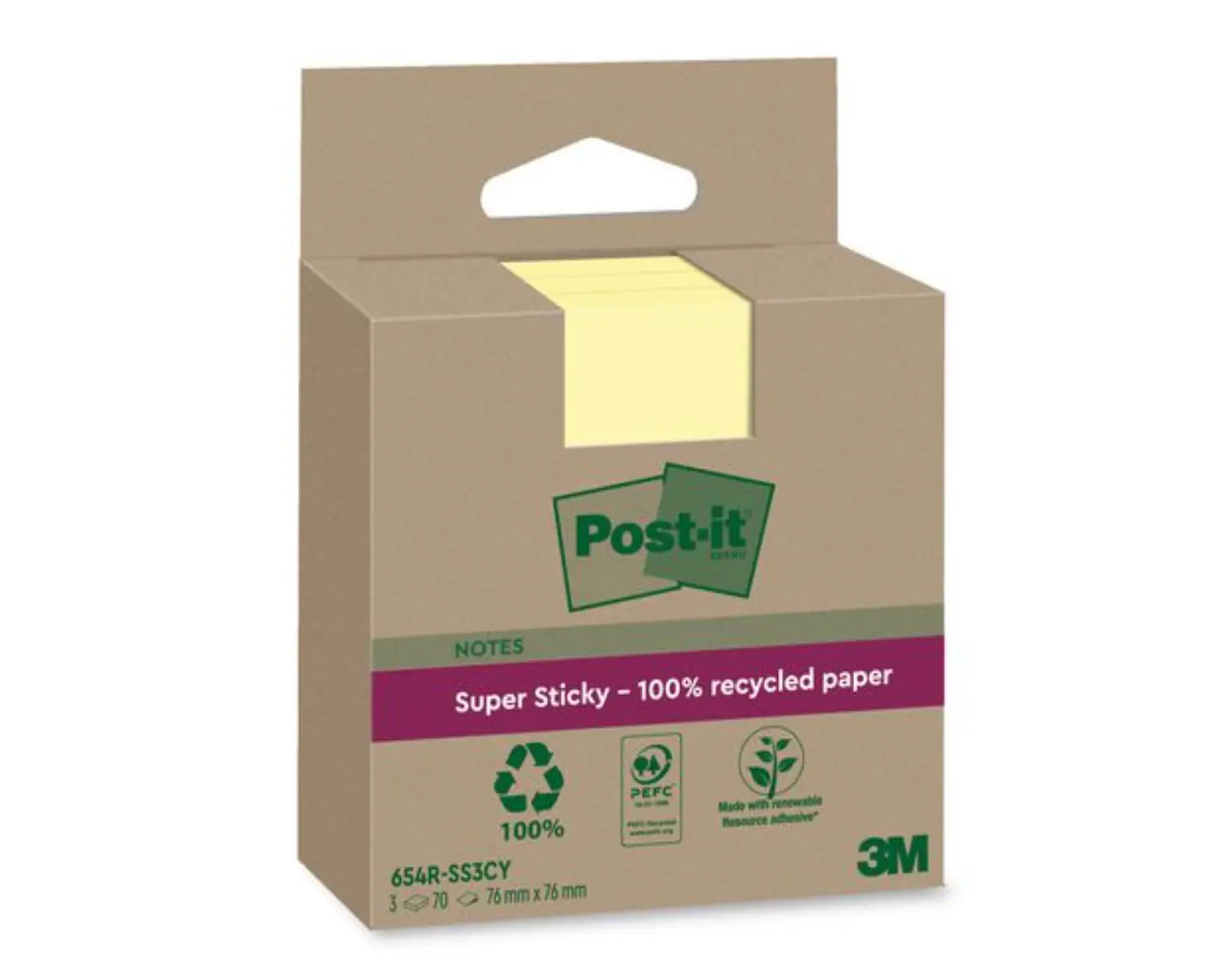 Notes POST-IT SS 76x76mm rec gul 3/fp - Primmeshiper