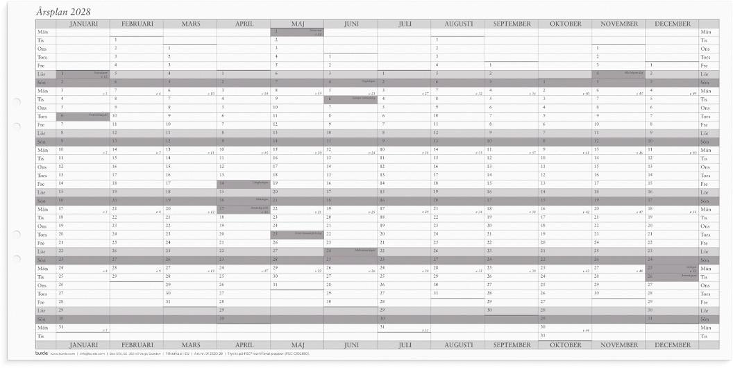 Väggkalender Årsplan 2028 5/fp